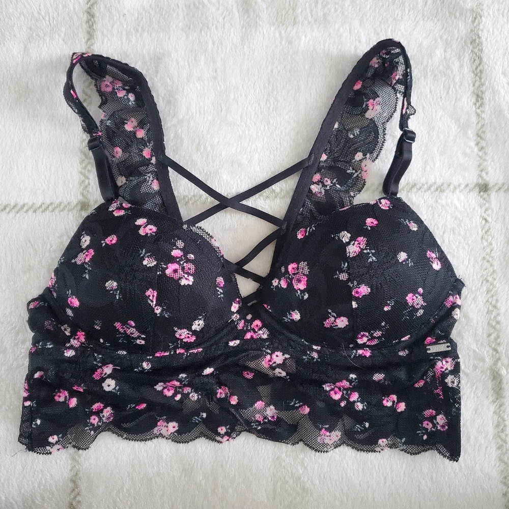 Victoria's Secret PINK Floral Lace Push Up Bra - Black